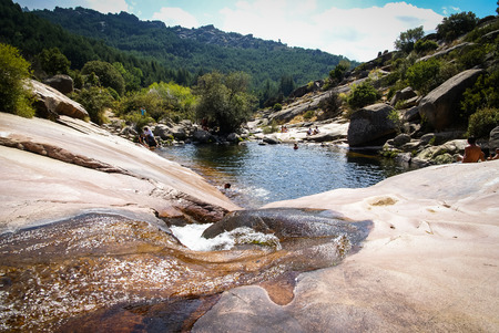 River and waterfalls in Pedrisa, Comunity of Madrid, Spainの写真素材