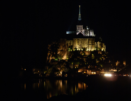 Monastery at night,, Le Mont Sent Michel, Franceの写真素材