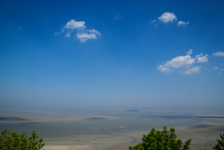 Landscape in pastel colors, Le Mont Saint Michel, Franceの写真素材