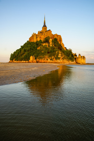 Sunset at the monastery at Le Mont Sent Michael, Franceの写真素材
