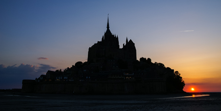 Sunset at the monastery at Le Mont Sent Michael, Franceの写真素材