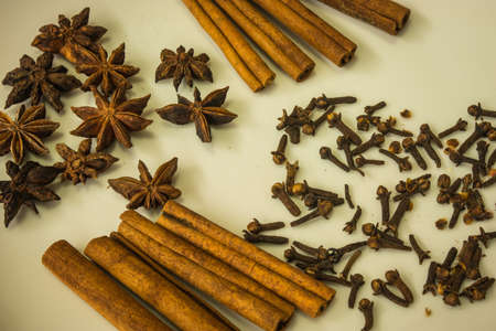 Still life with spices, cinnamon, anise and cloves
