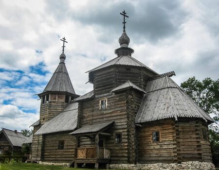 Carved wooden church in Suzdal, Vladimir region, Russiaの写真素材