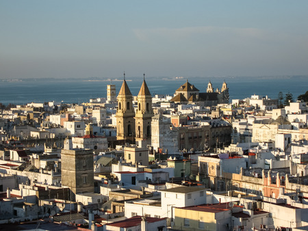Cityscape with cathedral at Cadis, Andalusia, Spainの写真素材