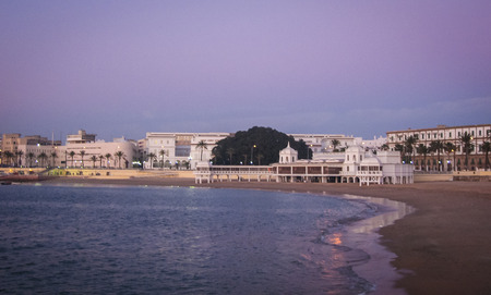 Seascape at sunset at Cadis, Andalusia, Spainの写真素材
