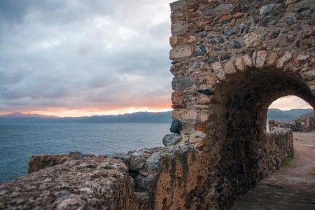 Cityscape  with seaview at medieval town of Monemvasia, Peloponnese, Greeceの写真素材