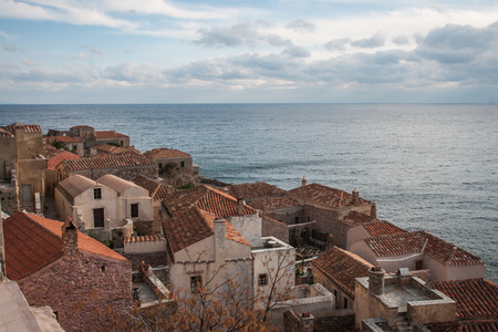 Cityscape  with seaview at medieval town of Monemvasia, Peloponnese, Greeceの写真素材