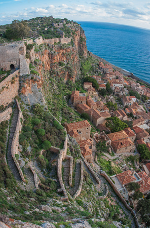Cityscape  with seaview at medieval town of Monemvasia, Peloponnese, Greeceの写真素材