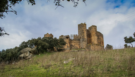 Ruins of a castle at Salvatiera de los Barros, Extremadura, Spainの写真素材
