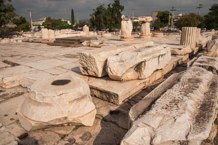 Ancient Greek ruins at the archaeological place of Ancient Elevsina, Peloponnese, Greeceの写真素材