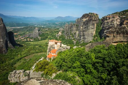 Scenic views of the mountains and monasteries of Meteora, Greece