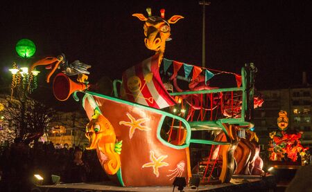 Patra, Peloponnese, Greece - February, 21, the annual carnival in Patras, folk festivals, night parade 21 February 2015 in Patras, Peloponnese, Greeceのeditorial素材