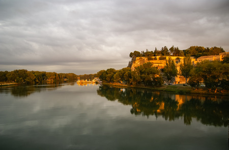 Image of a town at sunset, Avignon, Franceの写真素材