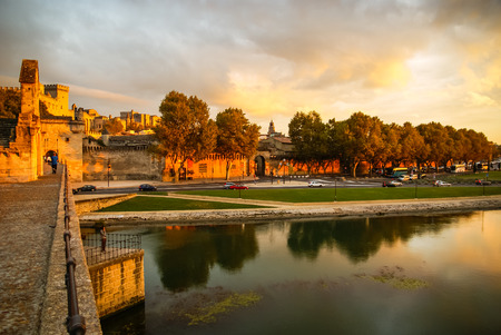 Image of a town at sunset, Avignon, Franceの写真素材