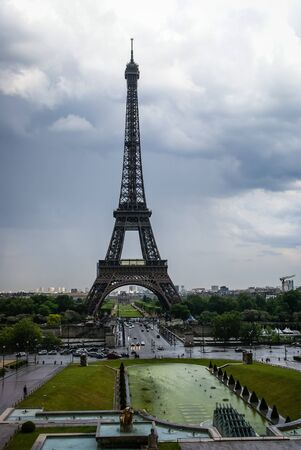 Cloudy cityscape with Eiffel Tower, Paris, France