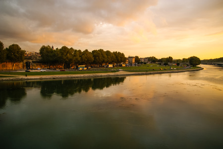 Image of a town at sunset, Avignon, France