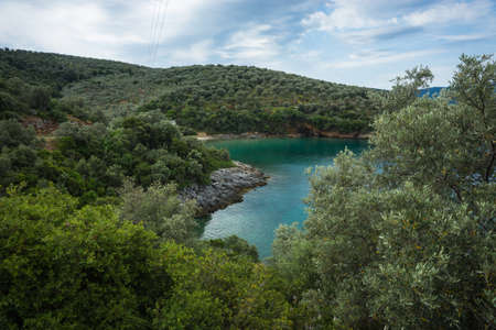 Picturesque landscape of sea and mountain at Pelion, Greeceの写真素材