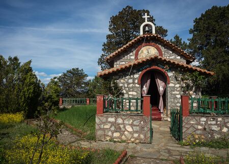 The picturesque little church at Prespa lake, Greeceの写真素材