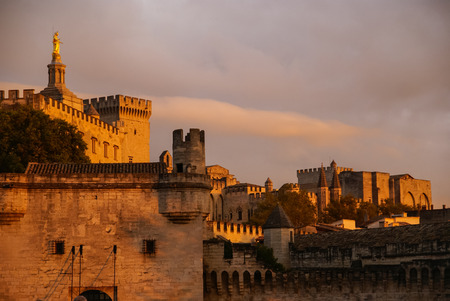 Image of a town at sunset, Avignon, Franceのeditorial素材