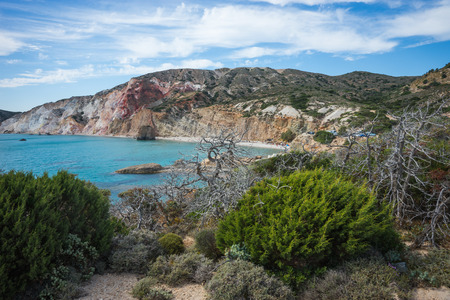 Beautiful and rare natural colors of Firiplaka beach, Milos, Greeceの写真素材