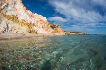 Beautiful and rare natural colors of Firiplaka beach, Milos, Greeceの写真素材
