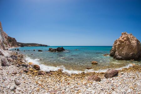 Beautiful and rare natural colors of Firiplaka beach, Milos, Greeceの写真素材