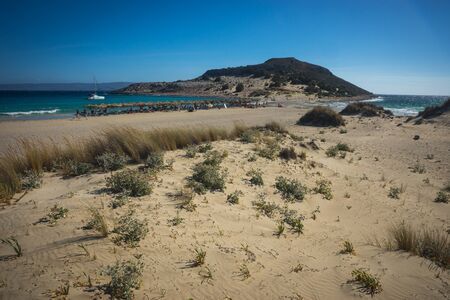 Beautiful sandy beach Simos at Elafonisos island, Greeceの写真素材