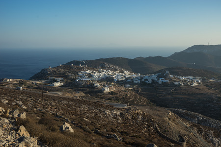Scenic seascape and cityscape at Amorgos, Cyclades, Greeceの写真素材