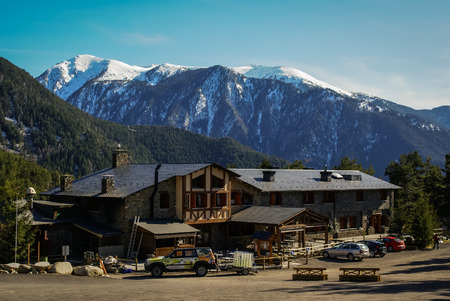 Scenic landscape with snow mountains in Andorraのeditorial素材