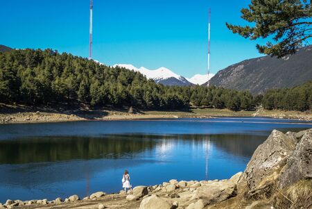Scenic landscape with snow mountains in Andorraの写真素材