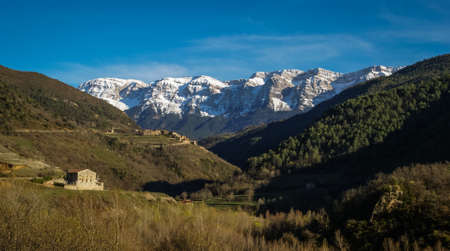 Scenic landscape with snow mountains in Andorraの写真素材