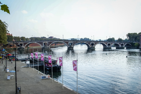 Picturesque bridge over the River Garonne, Toulouse, Franceのeditorial素材