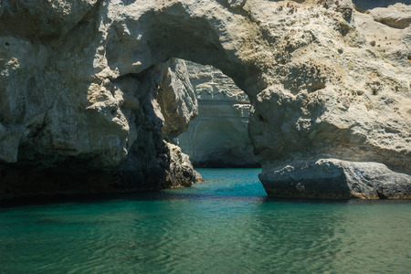 Image of picturesque sea landscape and white rocks at Kleftiko, Milos, Greeceの写真素材