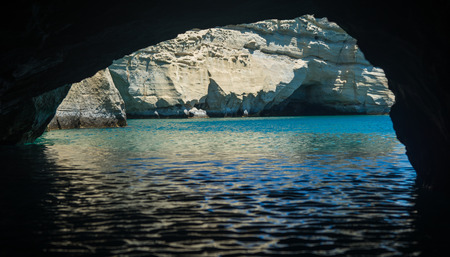 Image of picturesque sea landscape and white rocks at Kleftiko, Milos, Greeceの写真素材