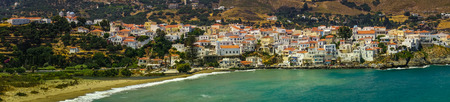 Scenic panoramic view of the city of Andros, Andros, Greeceの写真素材