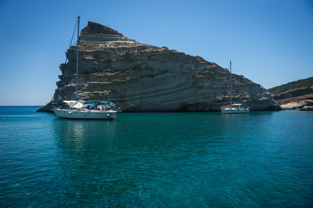 Image of picturesque sea landscape and white rocks at Kleftiko, Milos, Greeceの写真素材