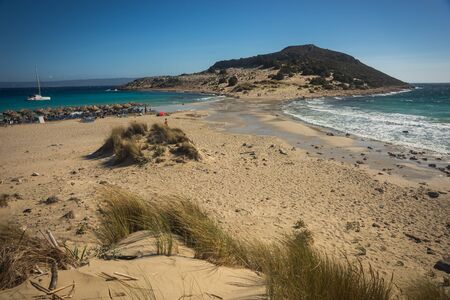 Beautiful sandy beach Simos at Elafonisos island, Greeceの写真素材
