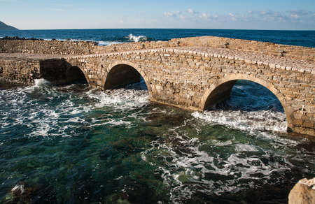Image of seascape and ruins of fortress of Methoni, Peloponnese, Greeceの写真素材