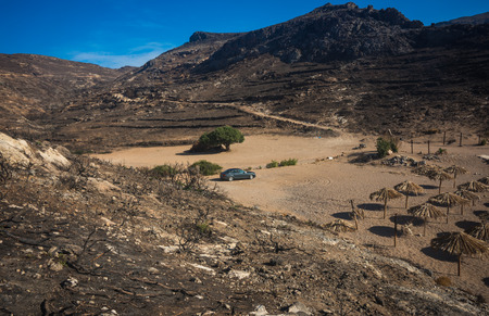 Picturesque landscape after  fire on  island of Kythira, Greece