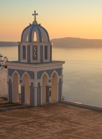 Image of Church at sunset over  Caldera, Santorini, Greeceの写真素材