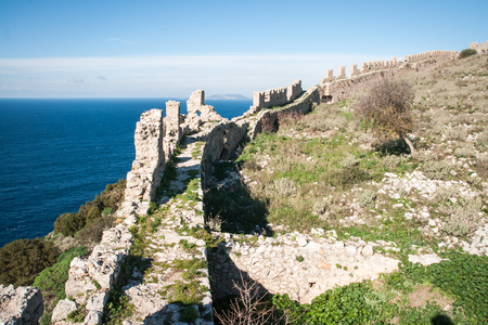 Ruins of the old Navarino castle, Peloponnese, Greeceの写真素材