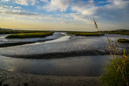 Scenic landscape with a river near Comporta, Portugalの写真素材