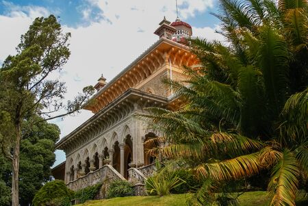 Scenic landscape at Monseraty park with beautiful house, Cintra, Portugalの写真素材