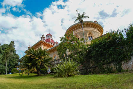 Scenic landscape at Monseraty park with beautiful house, Cintra, Portugalの写真素材