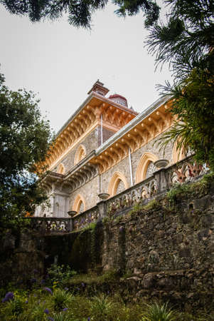 Scenic landscape at Monseraty park with beautiful house, Cintra, Portugalの写真素材