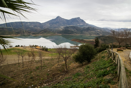 Landscape with a lake at Zahara de la Sierra, Andalusia, Spainの写真素材