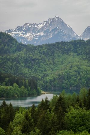 Scenic landscape with mountains and lake in Bavaria, Germanyの写真素材