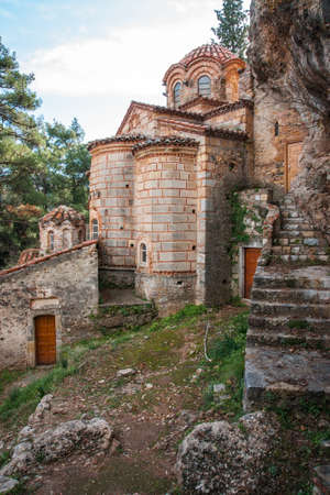 Ruins of the medieval Byzantine ghost town-castle of Mystras, Peloponnese, Greeceの写真素材