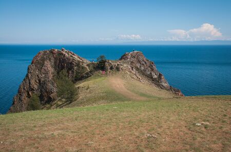 Landscape with a lake at Olkhon, Baikal, Russiaの写真素材