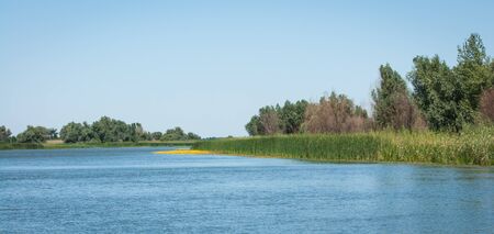 Landscape with a river of central Russia, Volga deltaの写真素材